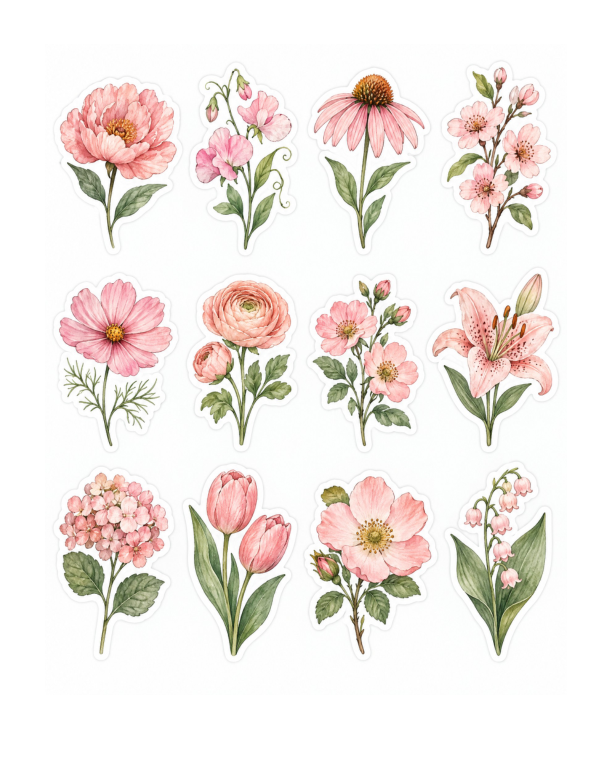 Preview of Printable Pink Flower Stickers